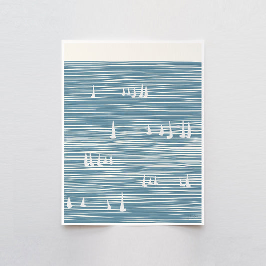 Sailboats on Striped Water Art Print - Unframed or Framed - 140324