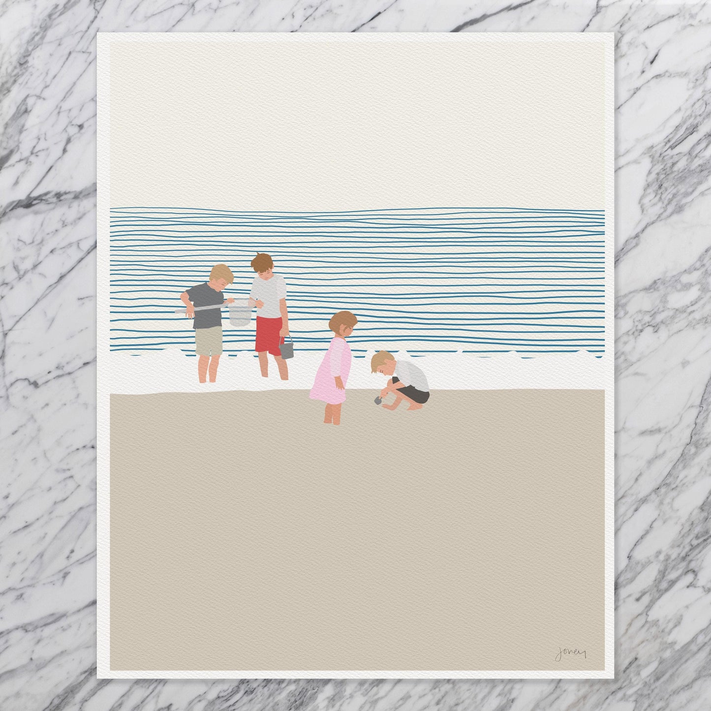 Three Brothers and a Sister on the Beach Art Print - Unframed or Framed - 140619