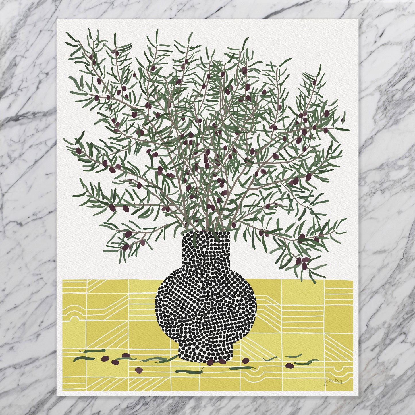 Olive Branches in Dotted Vase - Signed - 240512