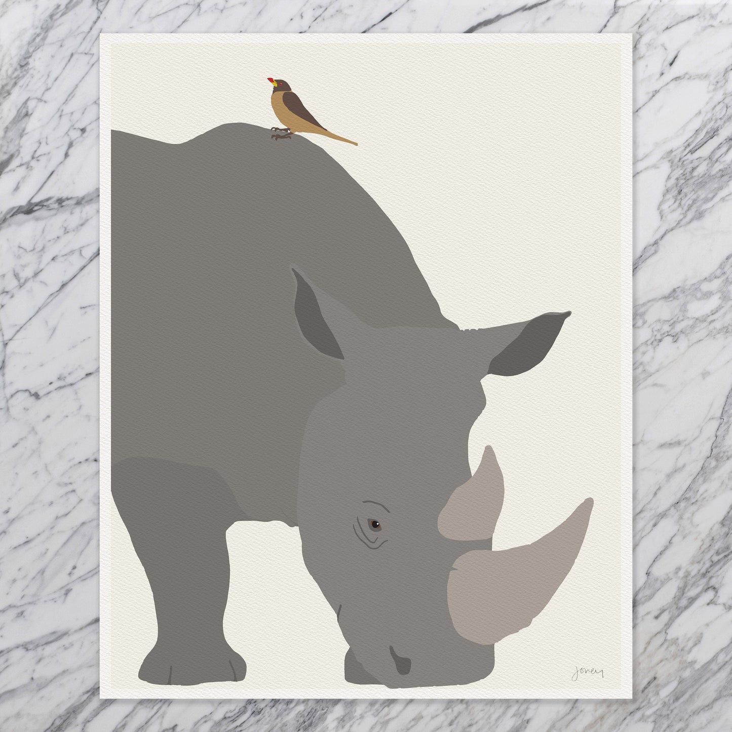 Oxpecker and Rhino Art Print - Unframed or Framed - 170420
