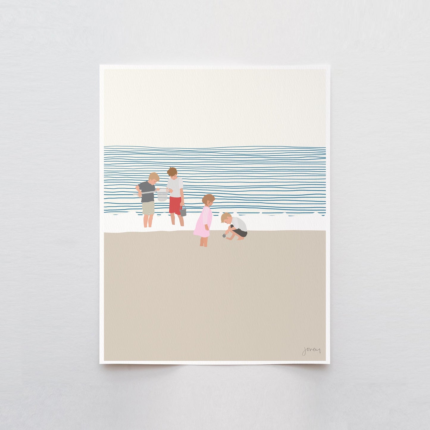 Three Brothers and a Sister on the Beach Art Print - Unframed or Framed - 140619