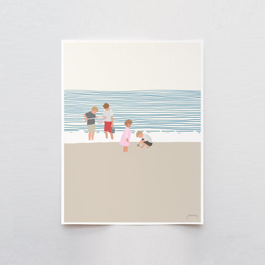 Three Brothers and a Sister on the Beach Art Print - Unframed or Framed - 140619