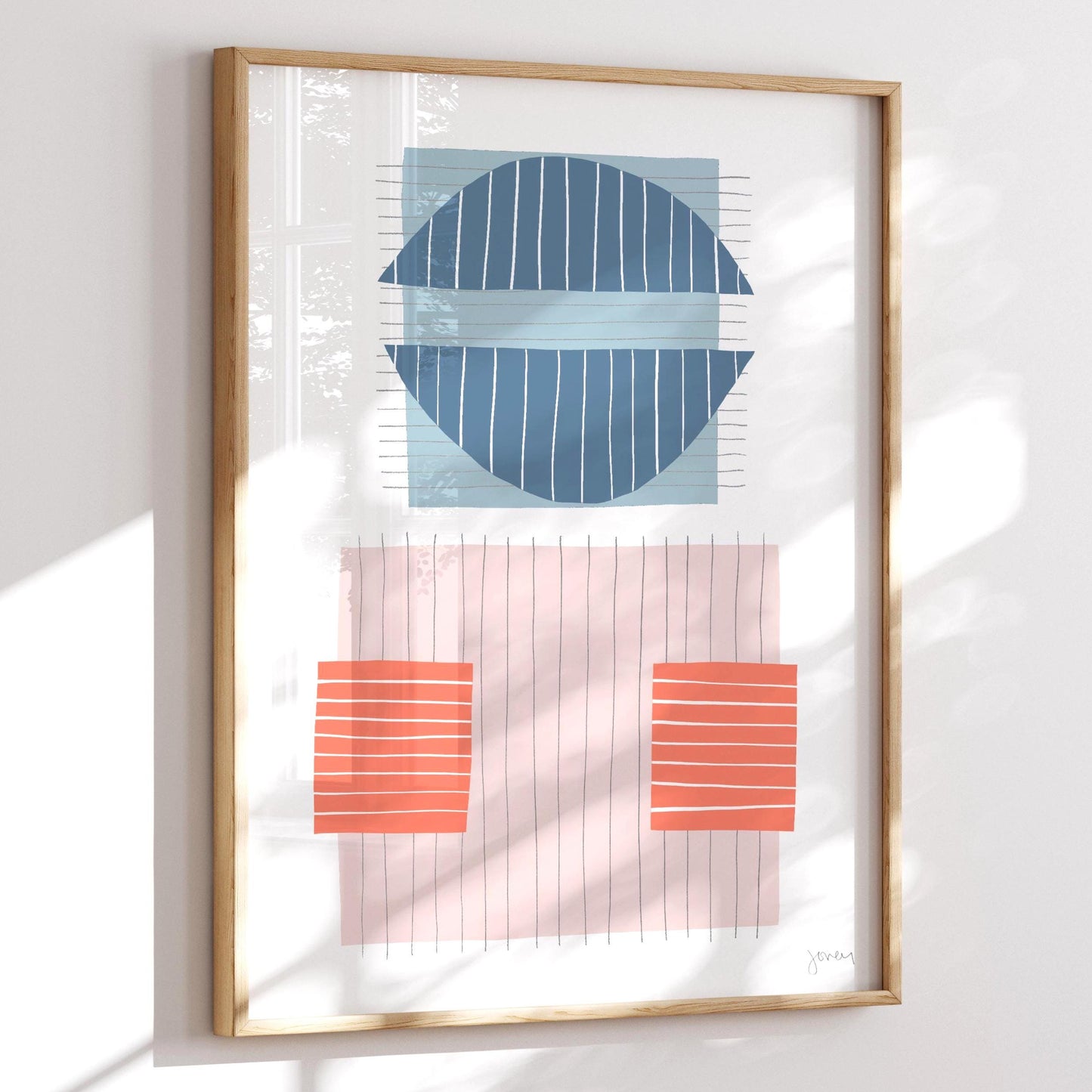 Coral and Blue Abstract Art Print - Unframed or Framed - 190702