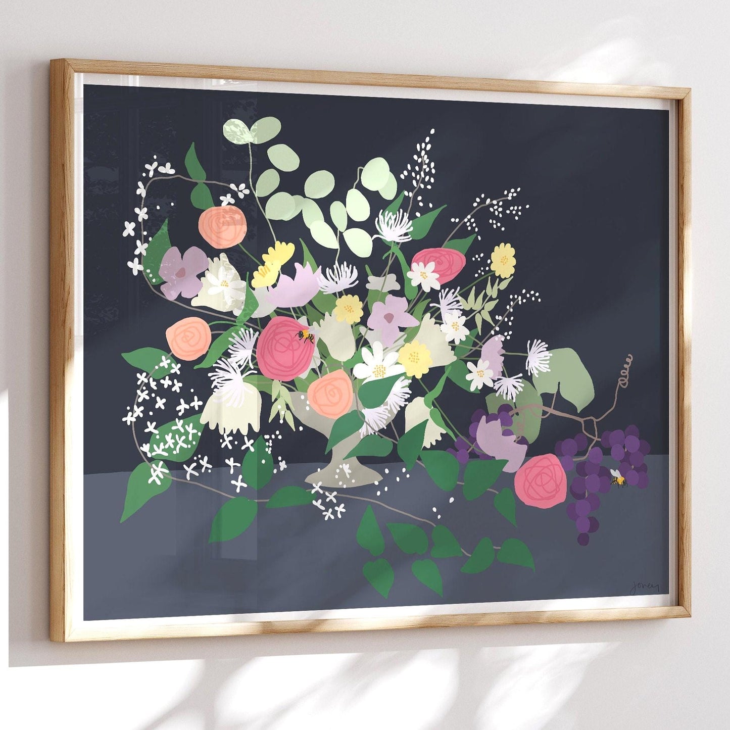 Roses and Eucalyptus Abstract Art Print - Unframed or Framed - 191125