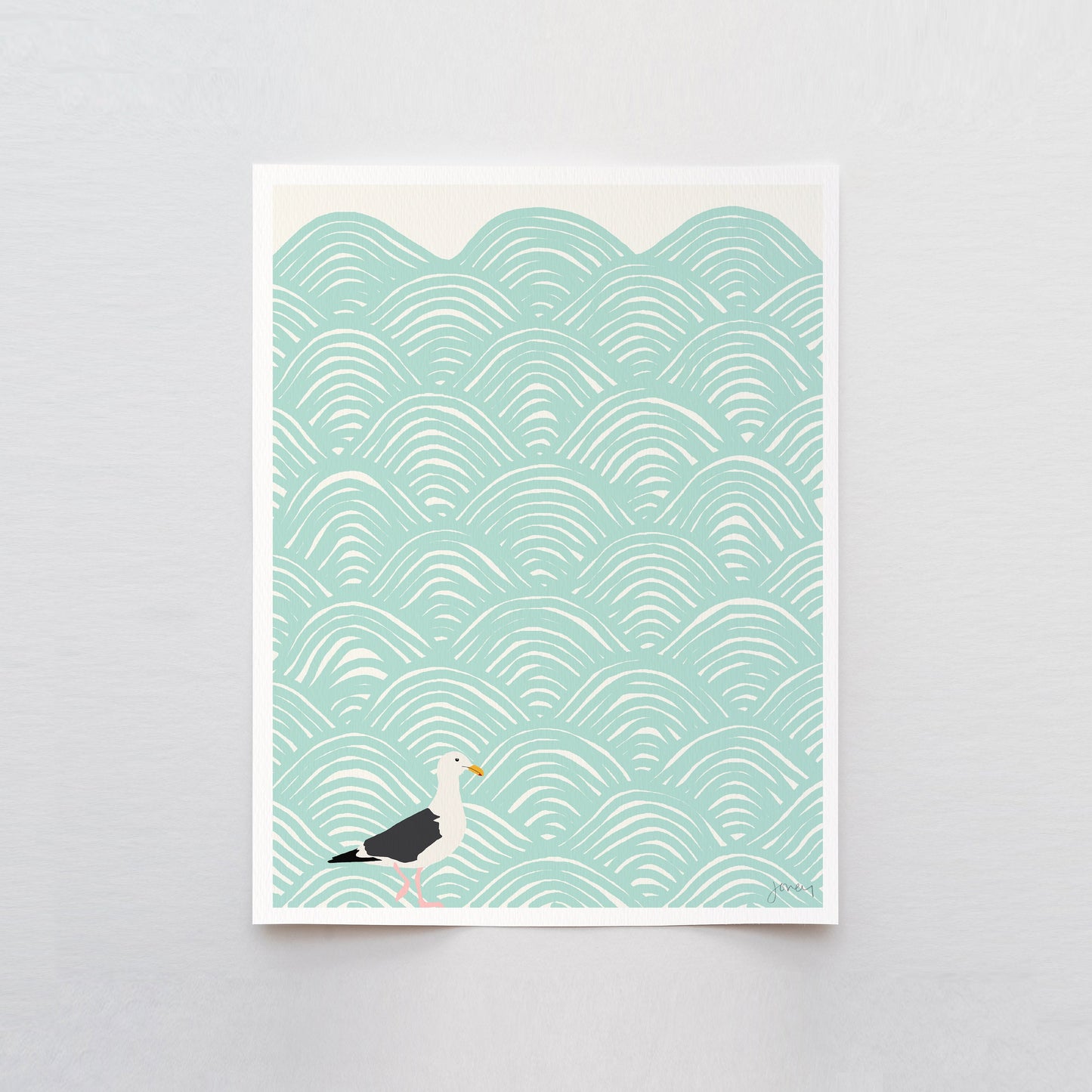 Seagull on Abstract Pattern Art Print - Unframed or Framed - 120723