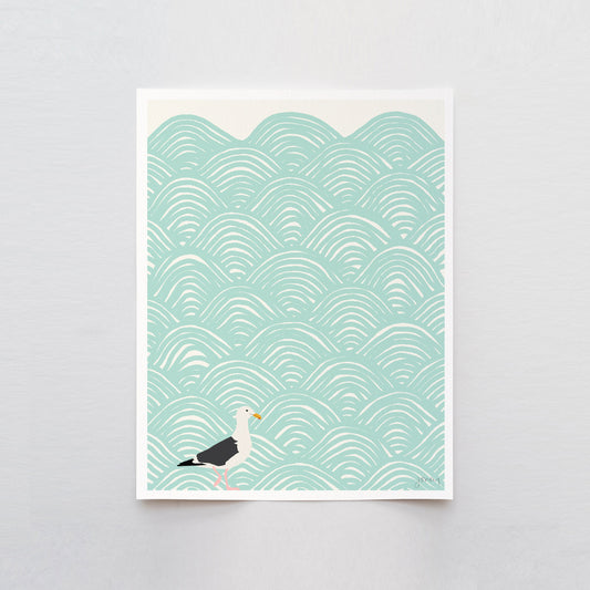 Seagull on Abstract Pattern Art Print - Unframed or Framed - 120723