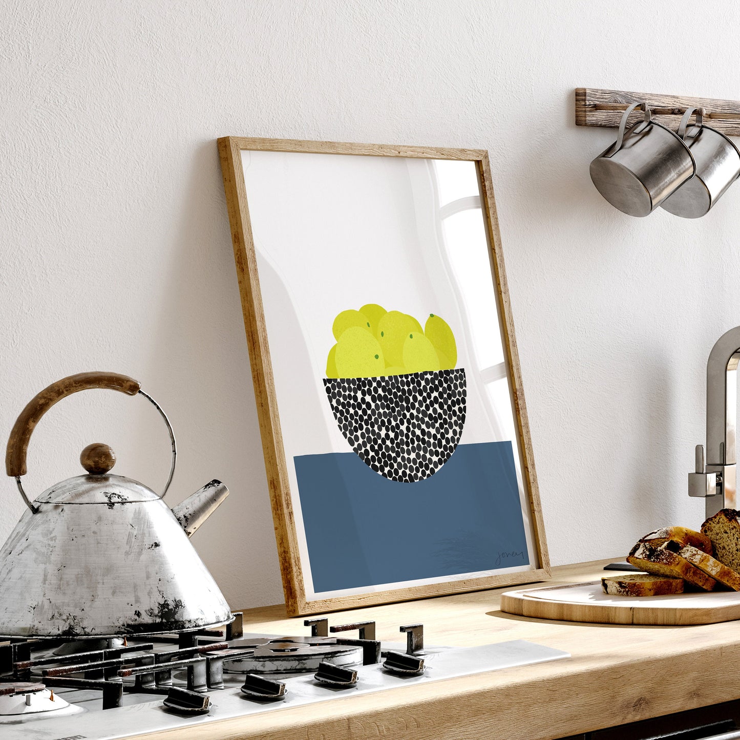 Lemons in Abstract Bowl Art Print - Unframed or Framed - 200618
