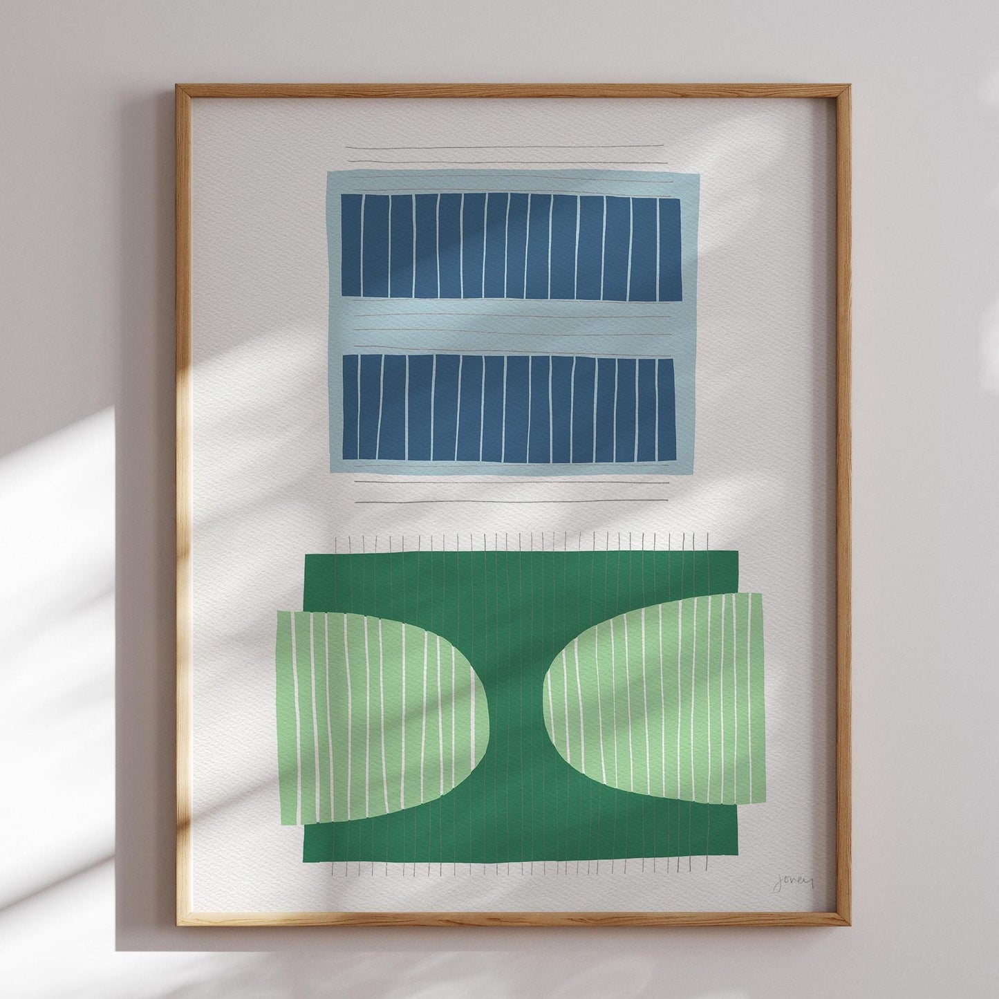 Blue-Green Abstract Block Art Print - Unframed or Framed - 190703