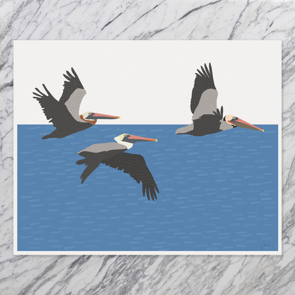 Flying Pelican Wall Art, signed bird print - 260920