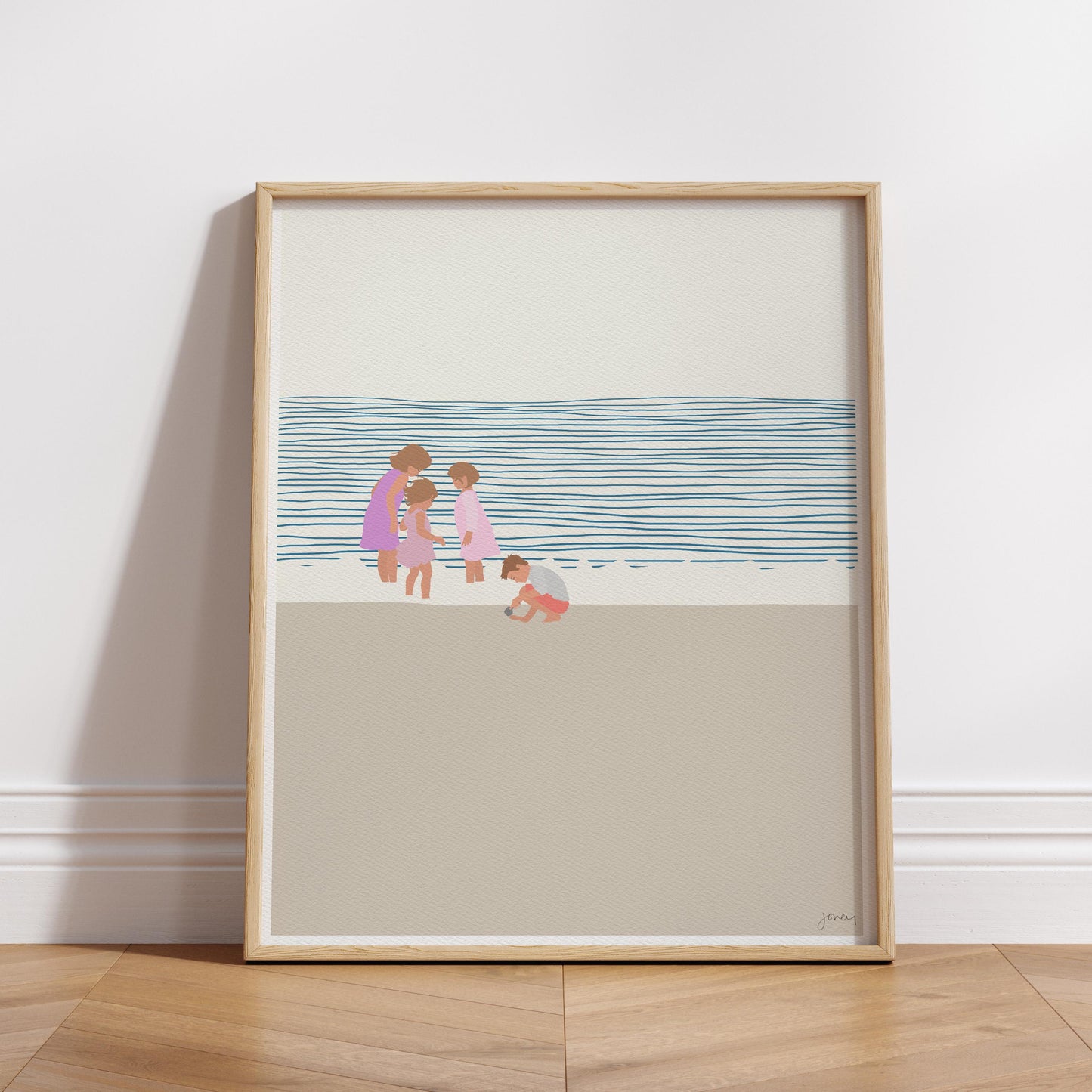 Three Sisters and a Brother on the Beach Art Print - Signed by Jorey Hurley - 140619