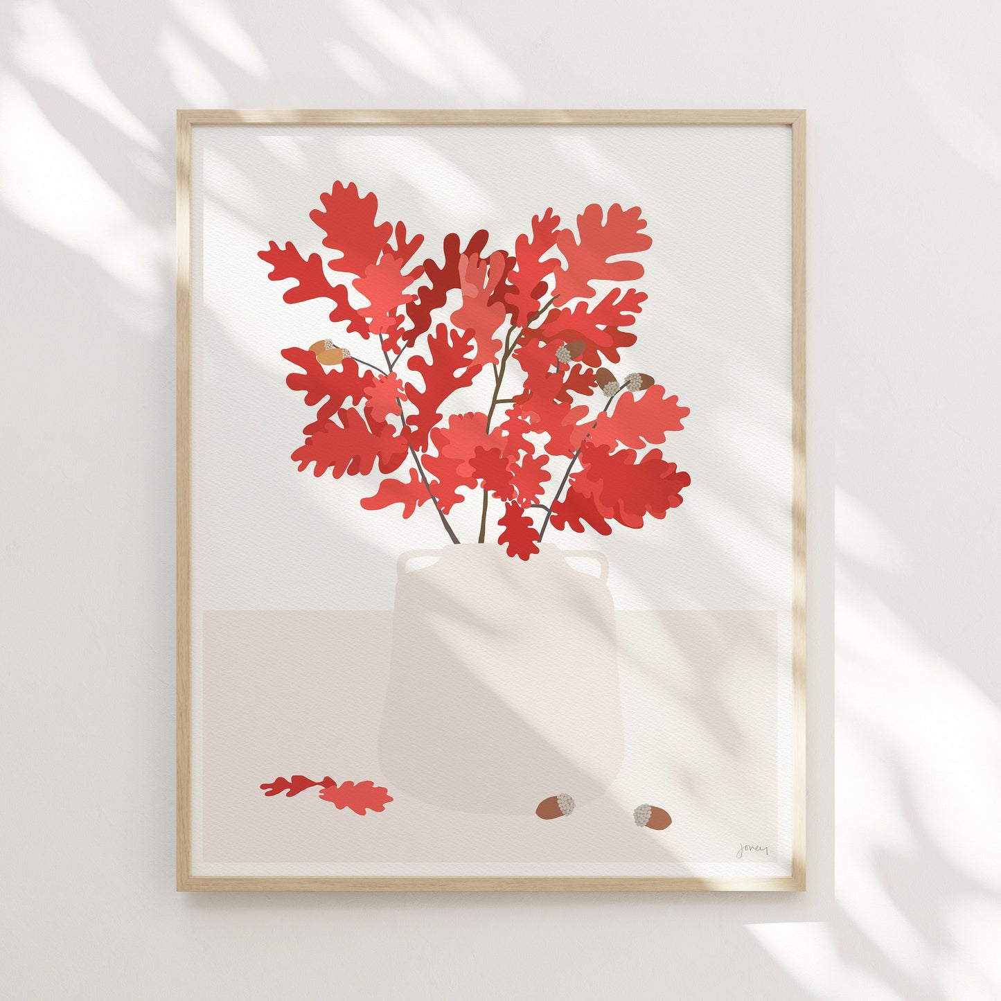 Oak Leaves in Vase Art Print - Unframed or Framed - Botanical Home Decor - 221108