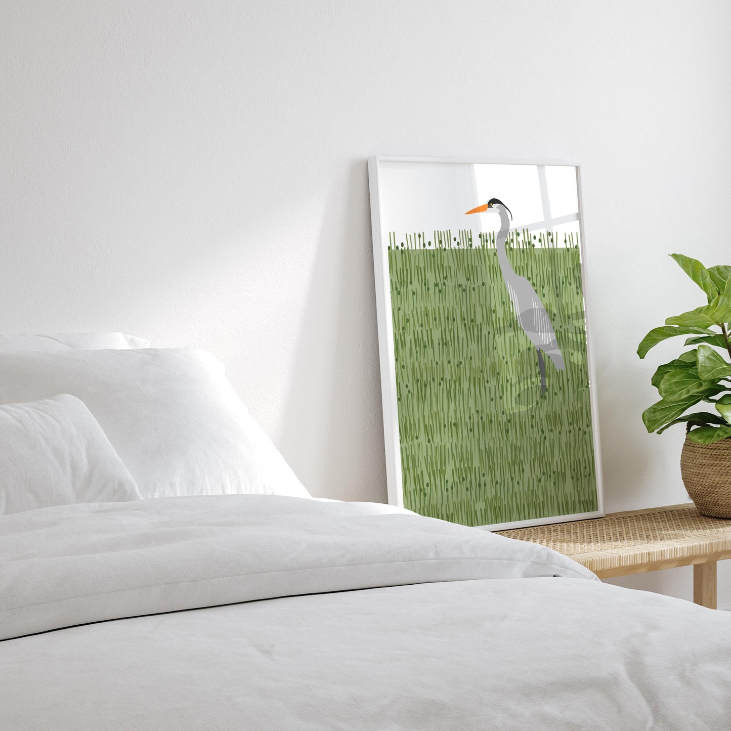 Great Blue Heron in Green Grass Art Print - Unframed or Framed - 250406