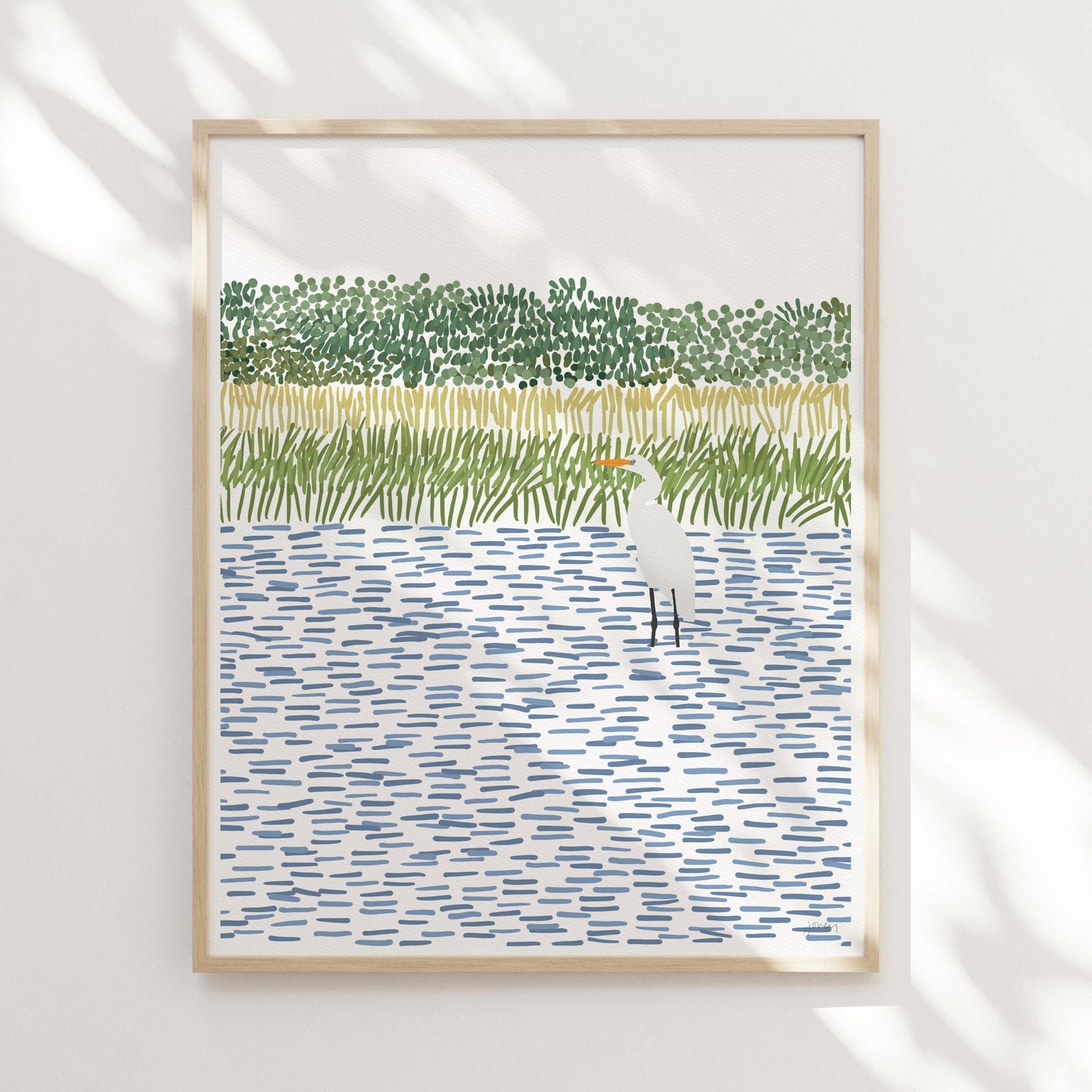 Egret in Wetlands Portrait Art Print - Unframed or Framed - 210806