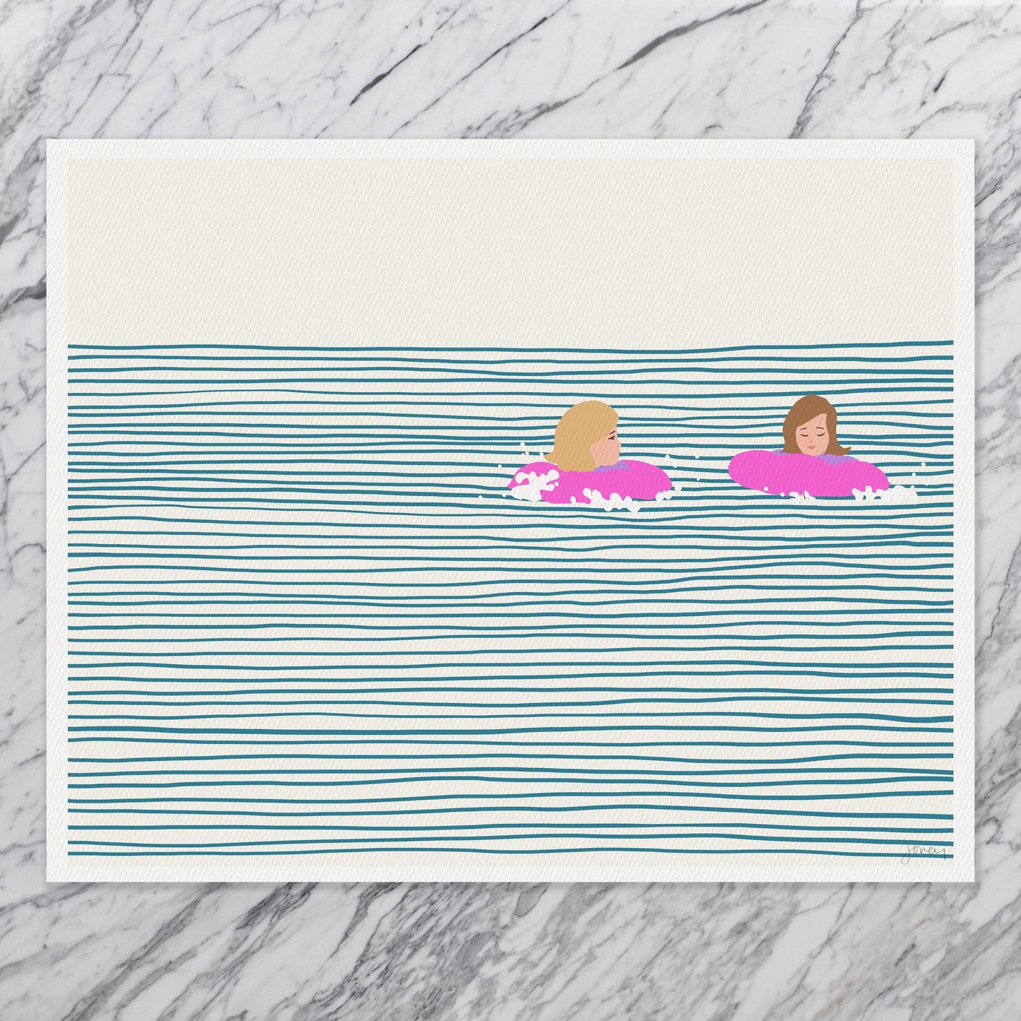 Girls in Pink Floaties Landscape Art Print - Unframed or Framed - 130809L