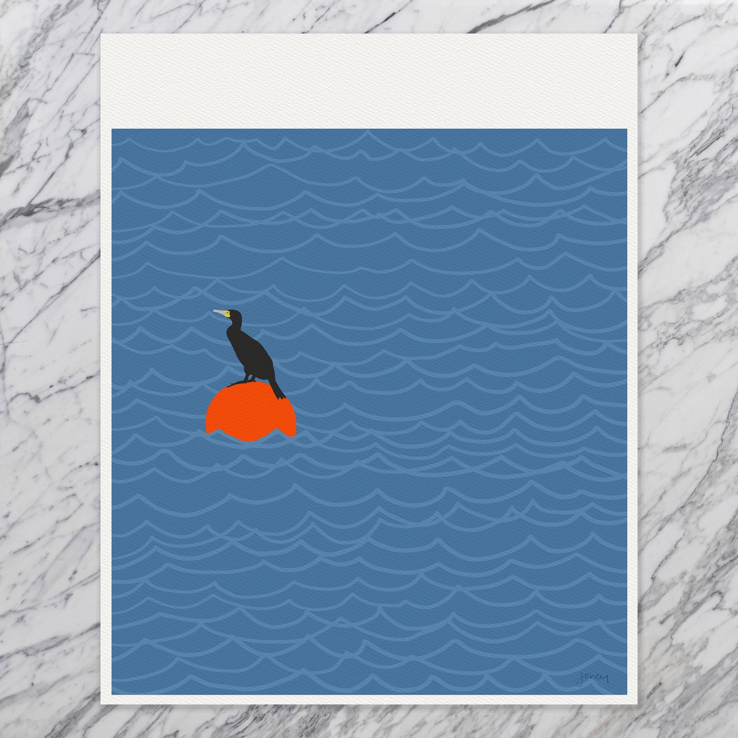Cormorant on Mooring Art Print - Framed or Unframed - 140812