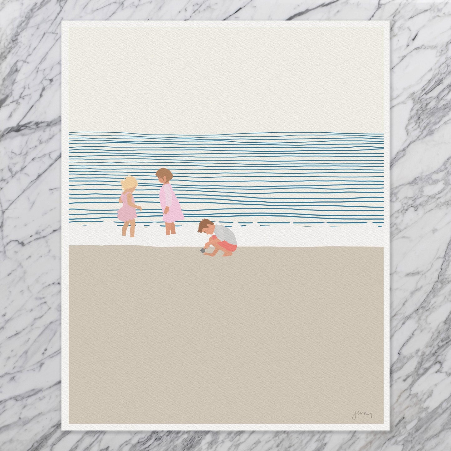 Sisters and a Brother on the Beach Art Print - Unframed or Framed - 140619