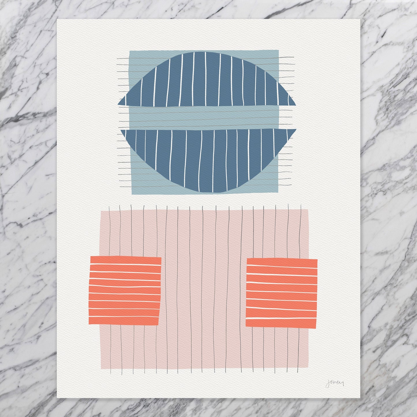 Coral and Blue Abstract Art Print - Unframed or Framed - 190702