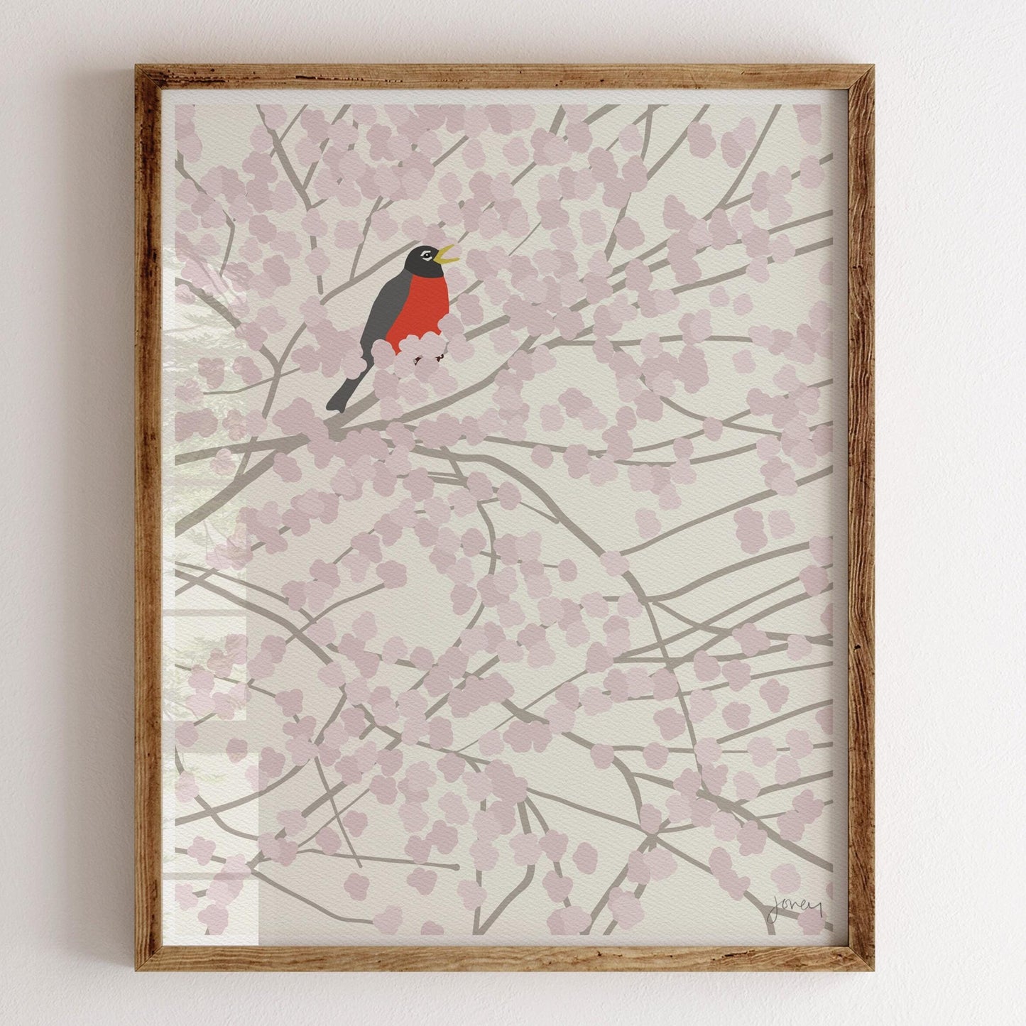 Cherry Blossom with Robin Art Print - Unframed or Framed - 140212