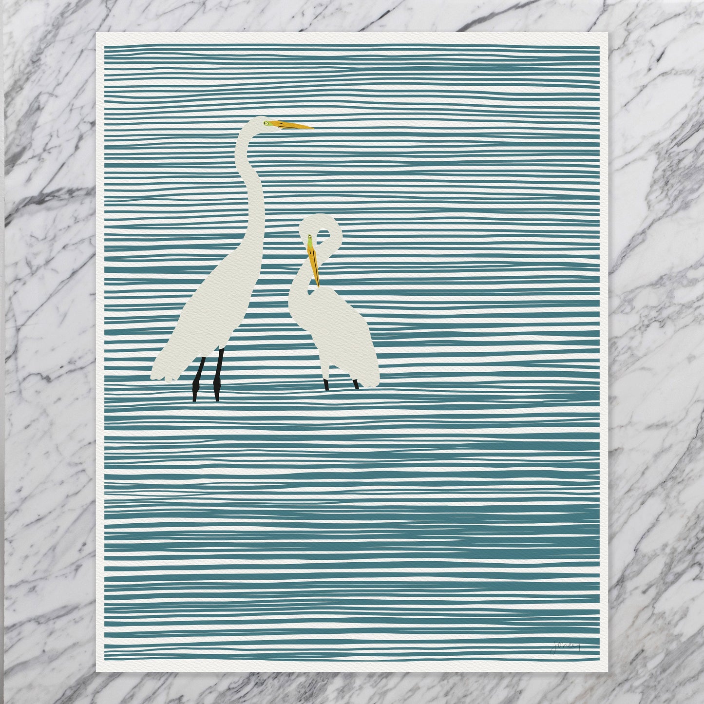Striped Water with Egrets Art Print - Unframed or Framed - 141106