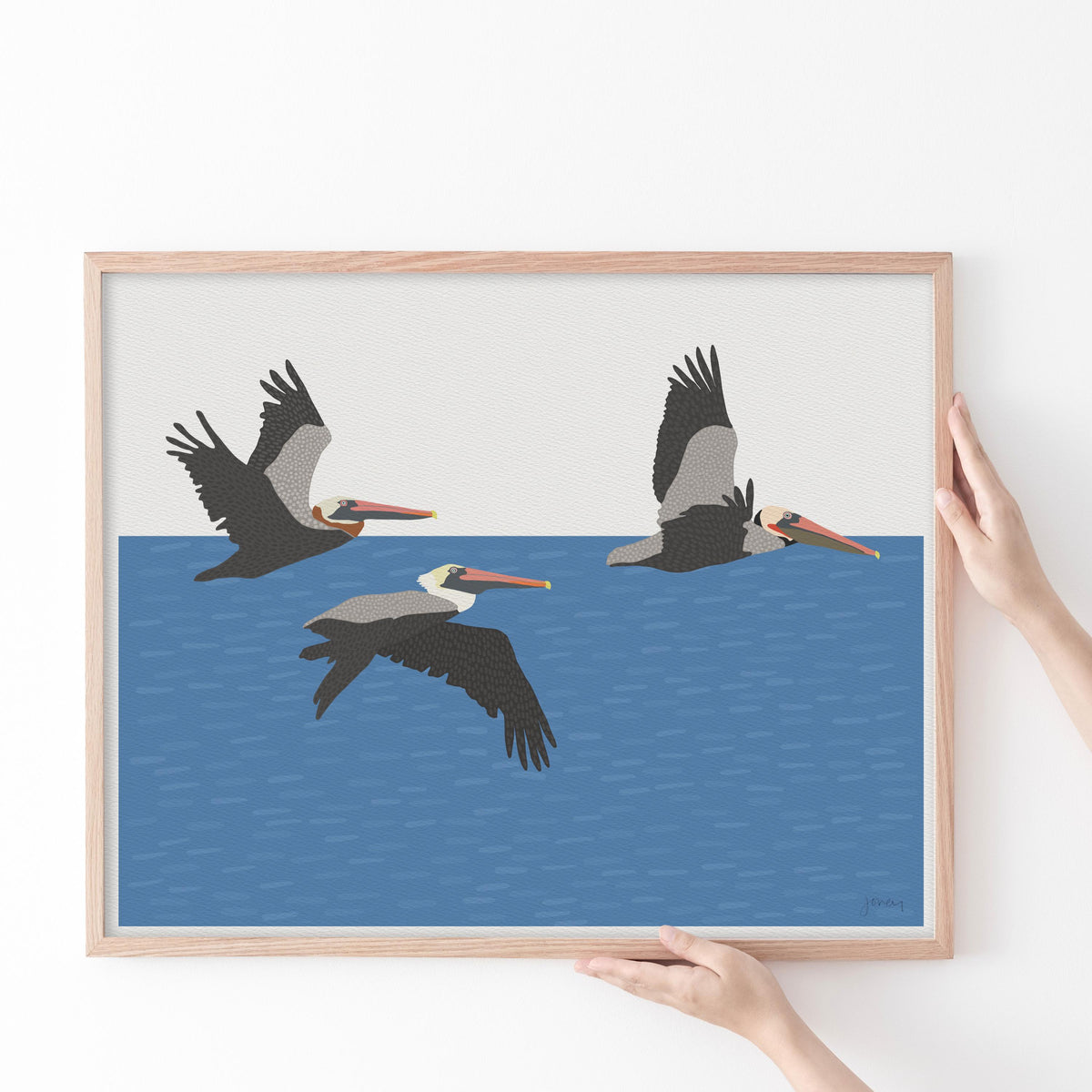 Flying Pelican Wall Art, signed bird print - 260920
