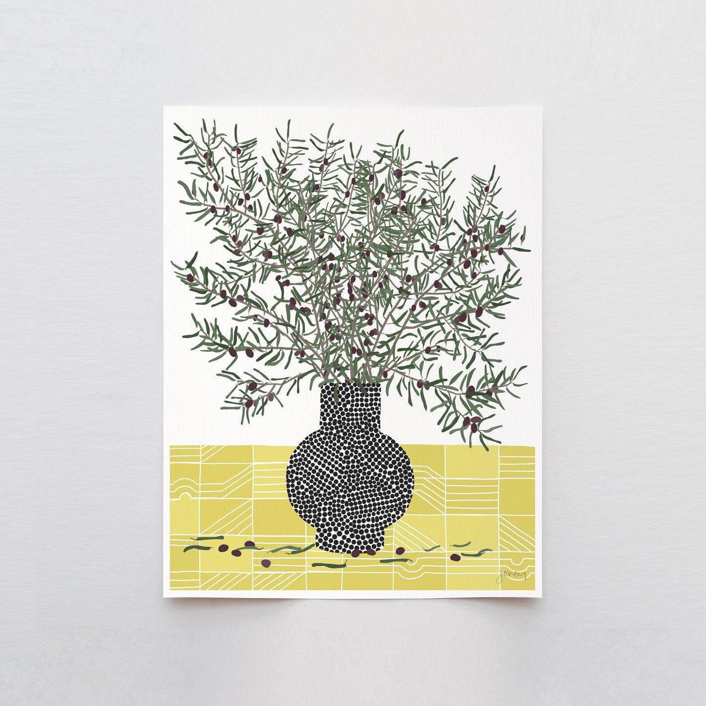 Olive Branches in Dotted Vase - Signed - 240512