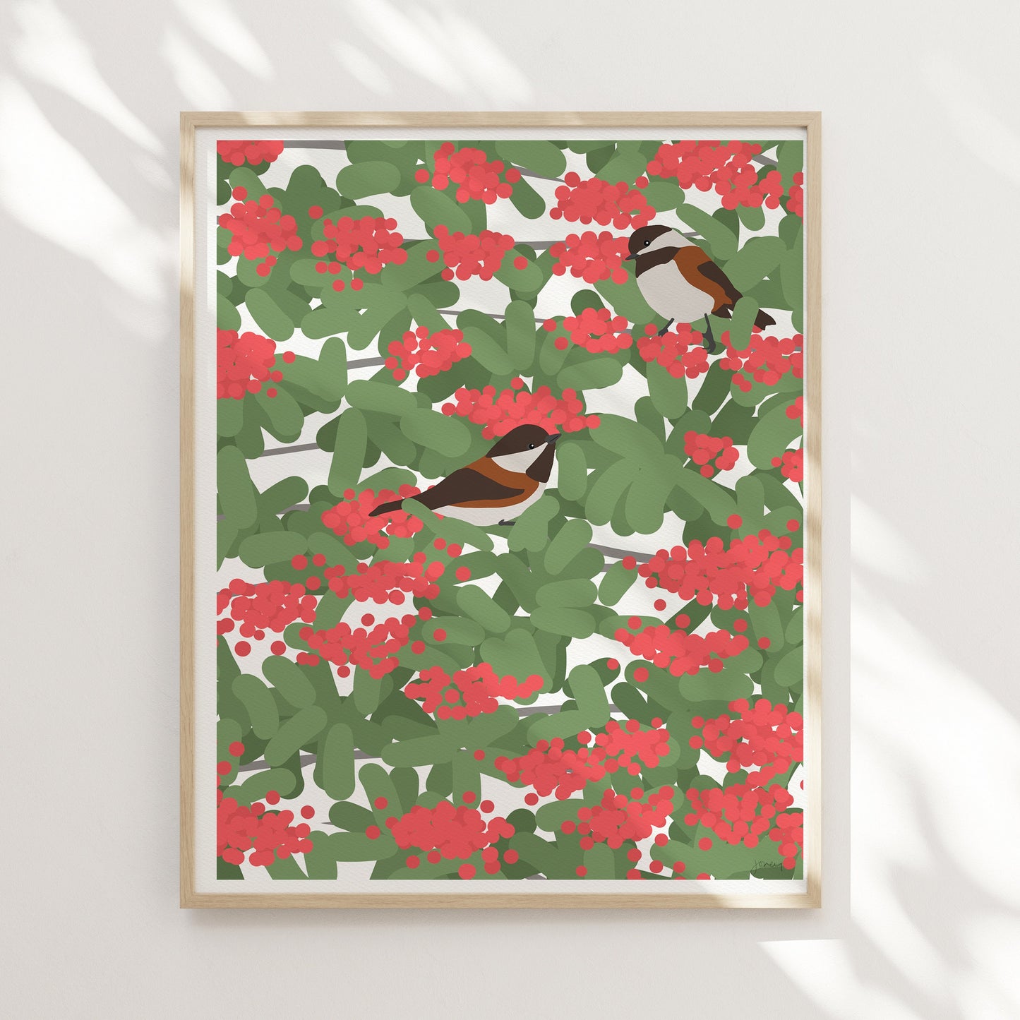 Chickadees and Toyon Berries Art Print - Unframed or Framed - 141116