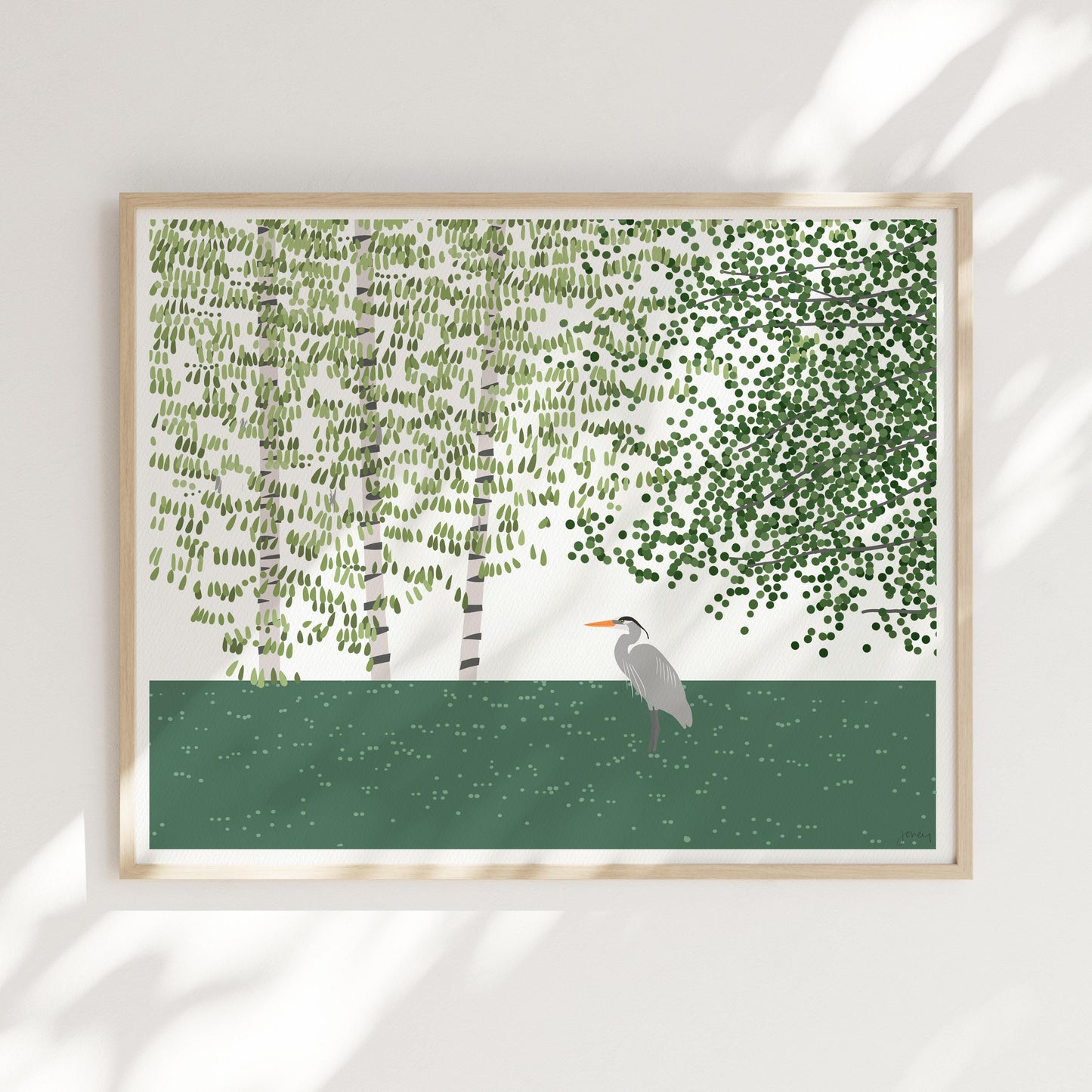 Lake with Great Blue Heron Art Print - Unframed or Framed - 250408