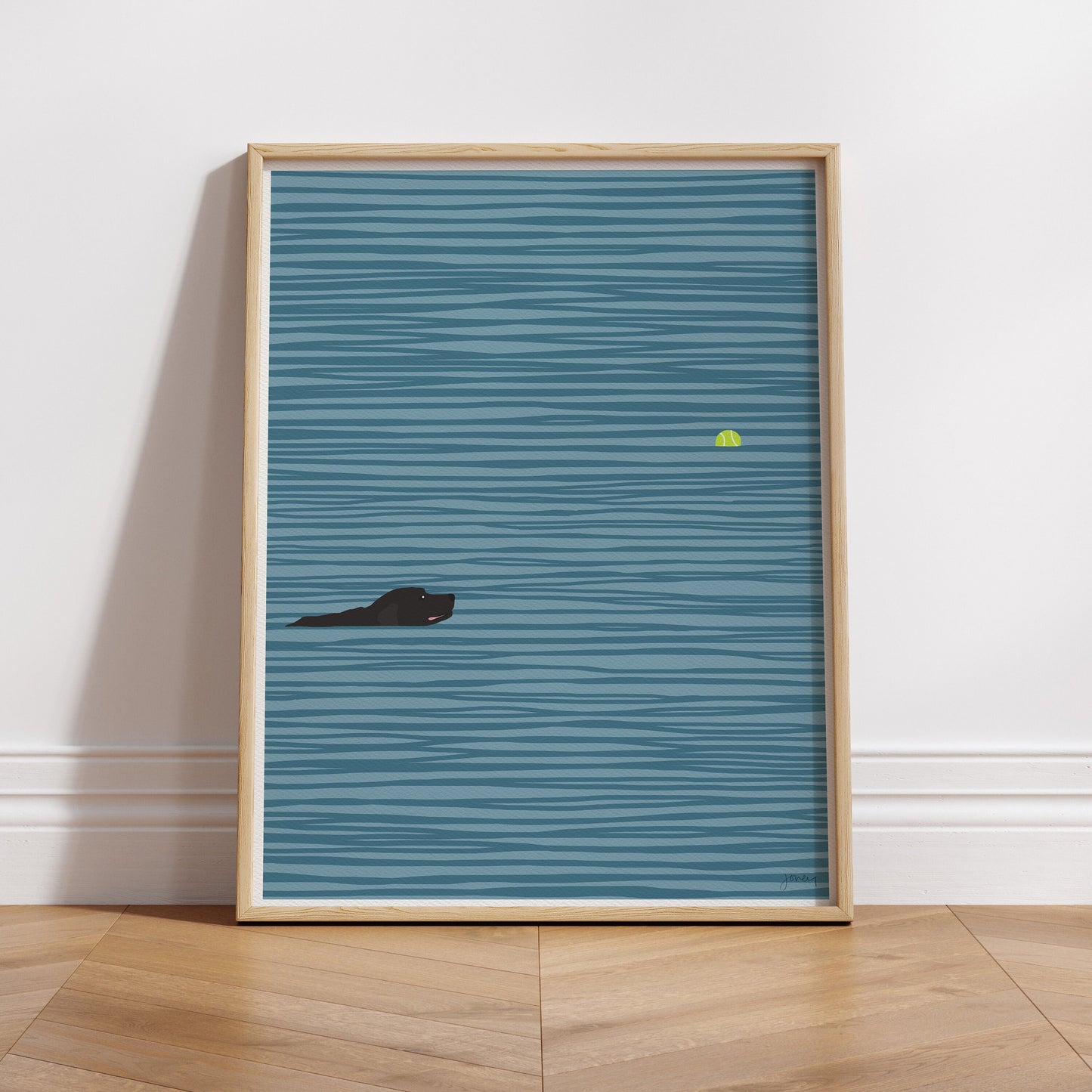 Black Labrador Swimming Art Print - Unframed or Framed - 140306