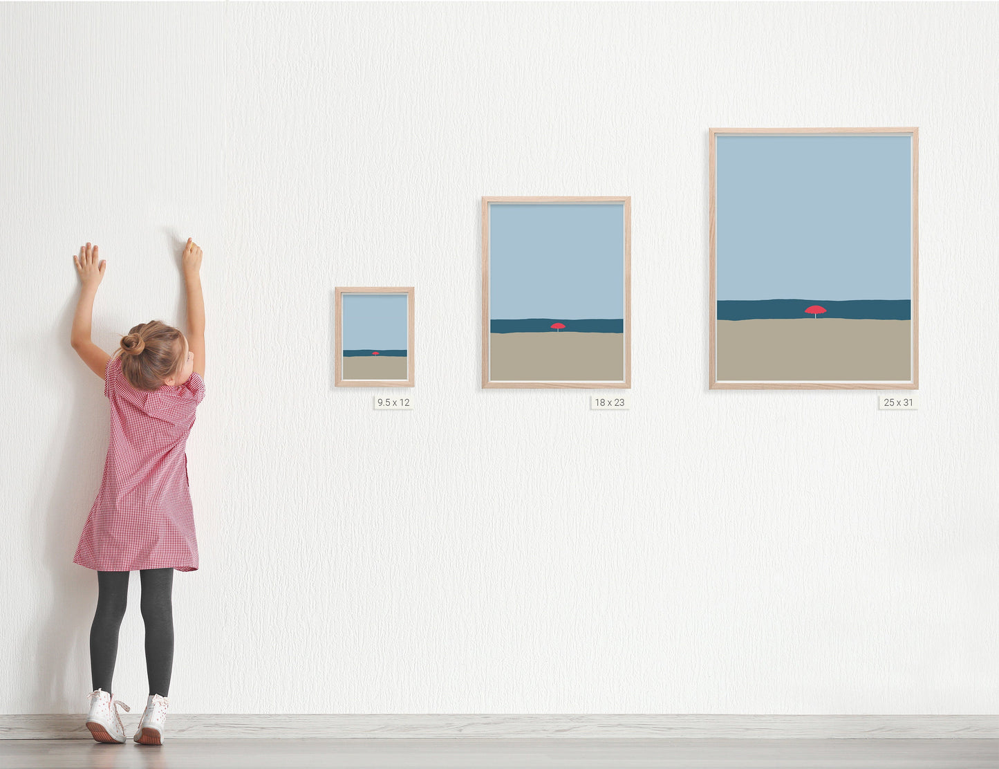 Beach with Red Umbrella Art Print - Unframed or Framed - 120529