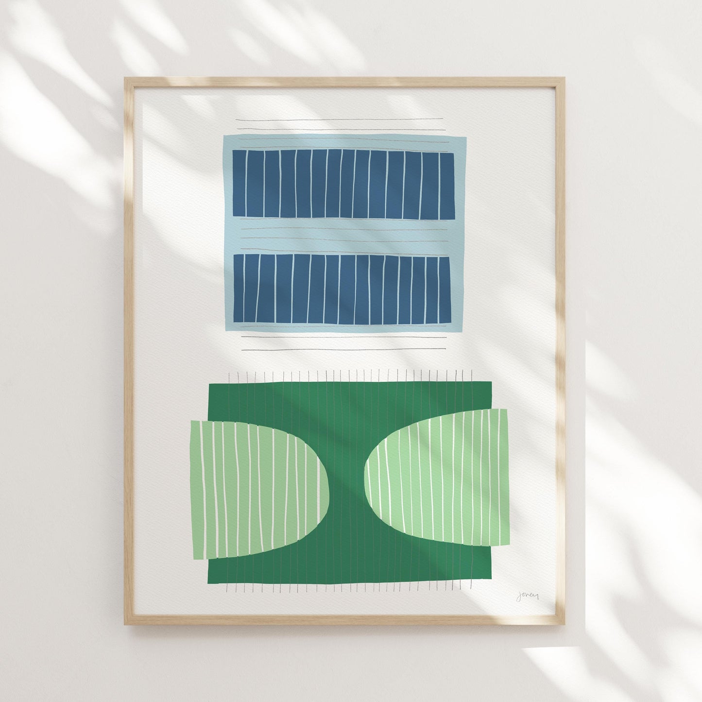 Blue-Green Abstract Block Art Print - Unframed or Framed - 190703