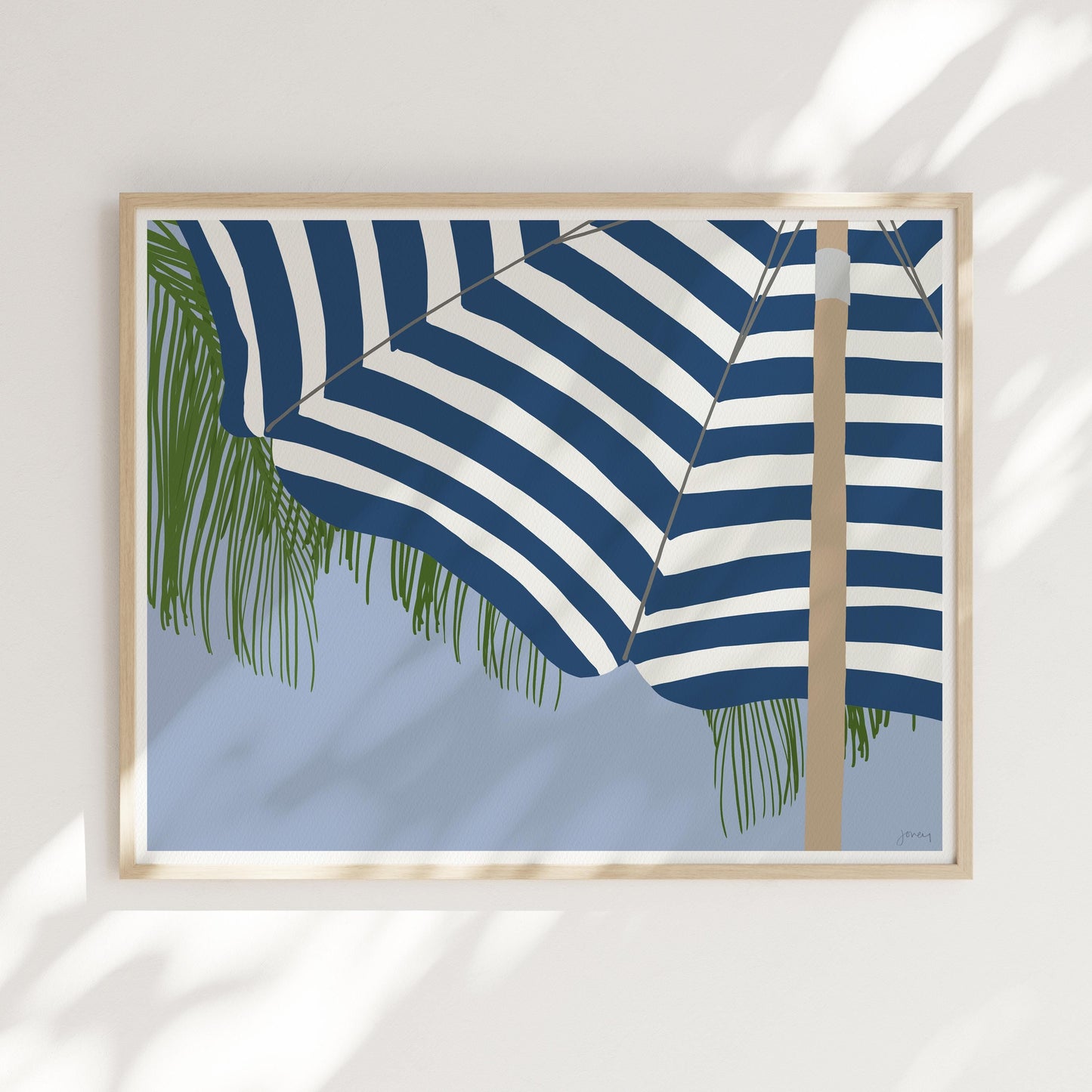 Palm Frond and Umbrella Art Print - Unframed or Framed - 250128