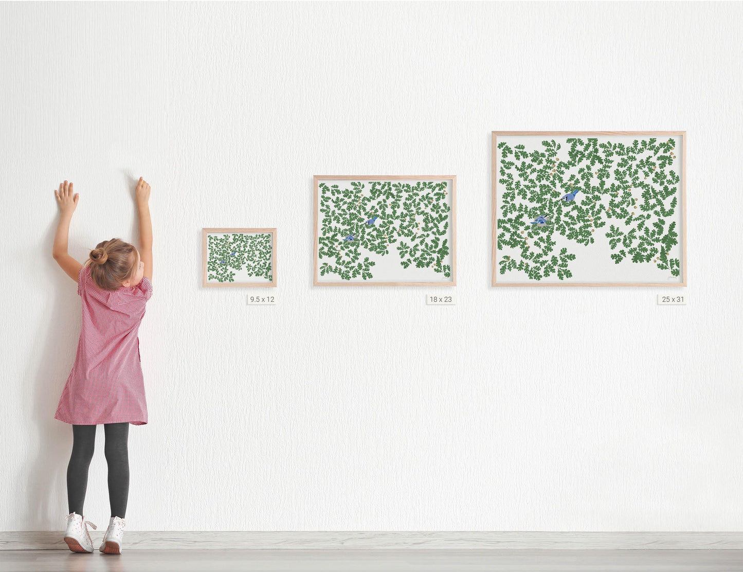 Blue Jays in Oak Leaves Art Print - Unframed or Framed - 240811