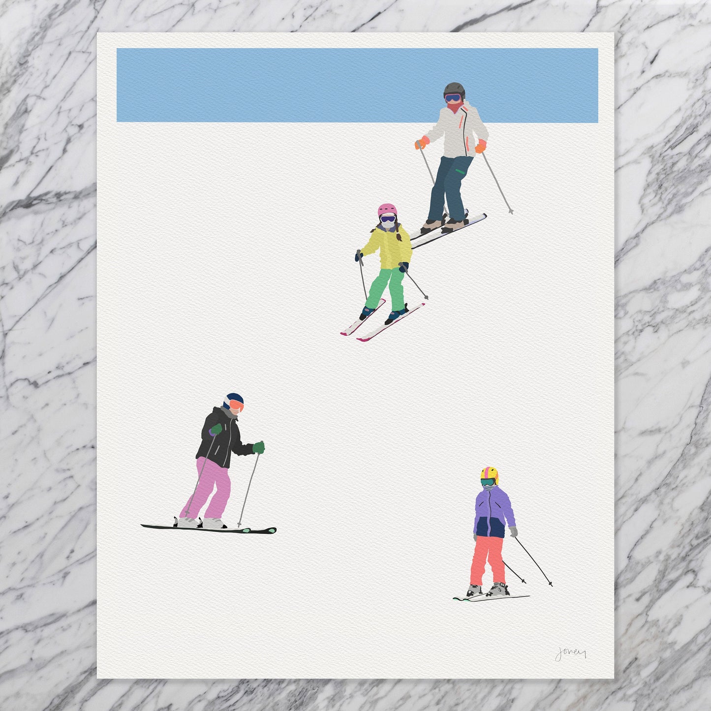 Family Skiing Art Print - Unframed or Framed - 230106