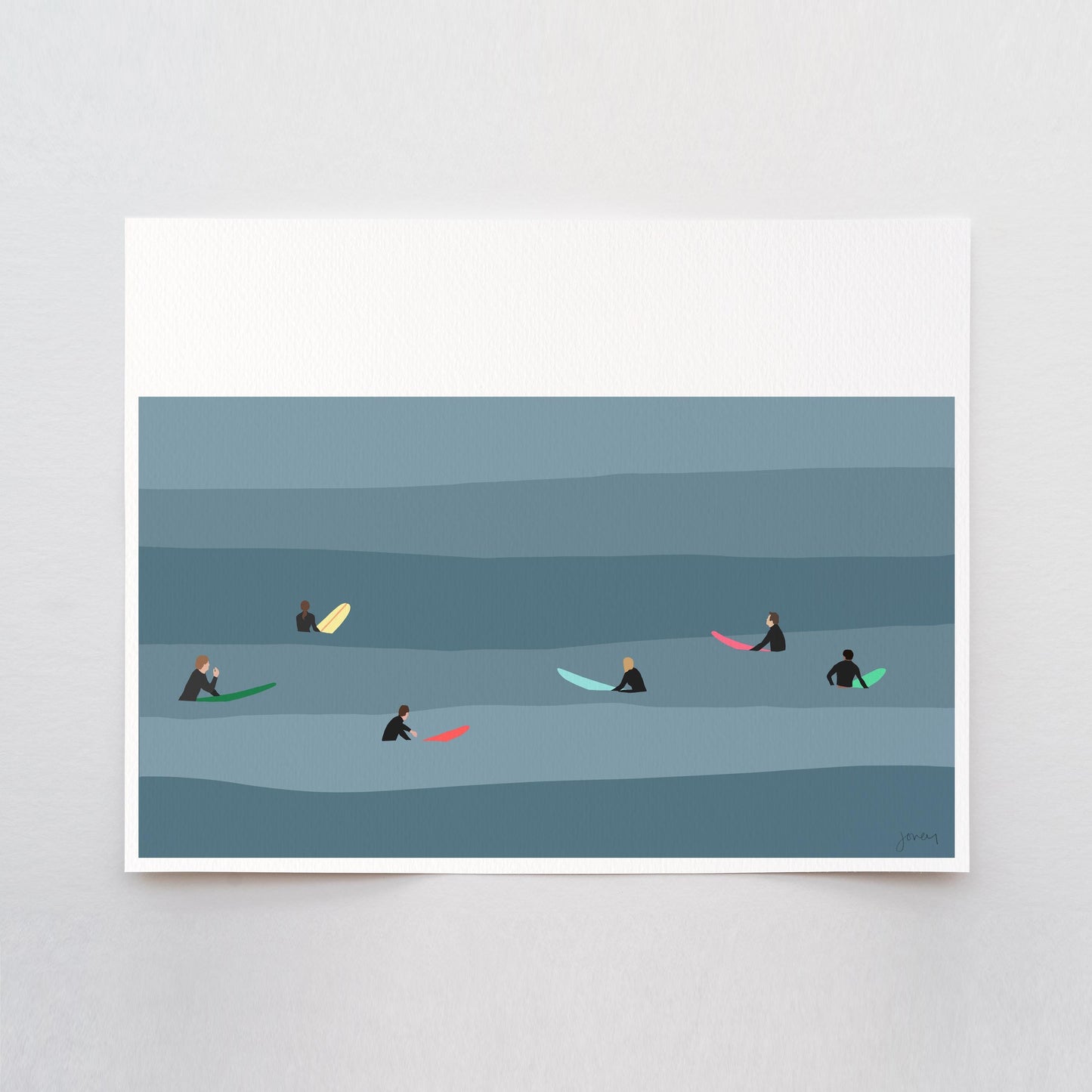 Surfing Lineup Art Print - Unframed or Framed - 250208