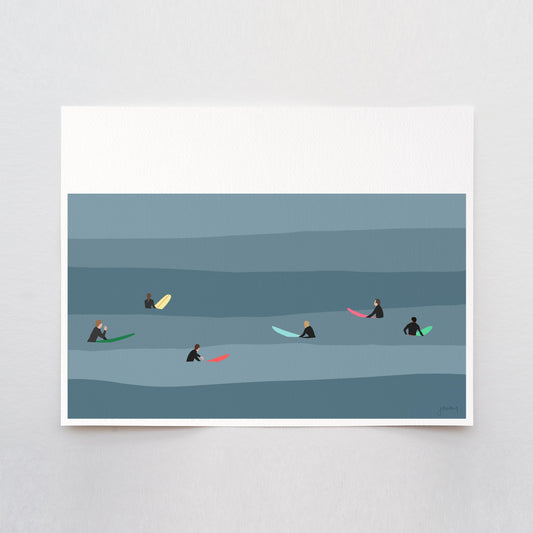 Surfing Lineup Art Print - Unframed or Framed - 250208