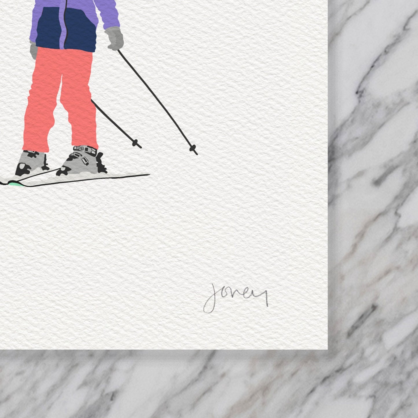 Family Skiing Art Print - Unframed or Framed - 230106
