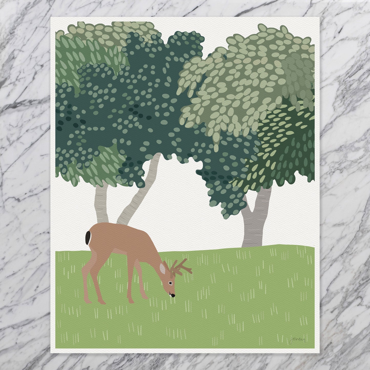 Buck in the Oak Trees Art Print - Unframed or Framed - 240311