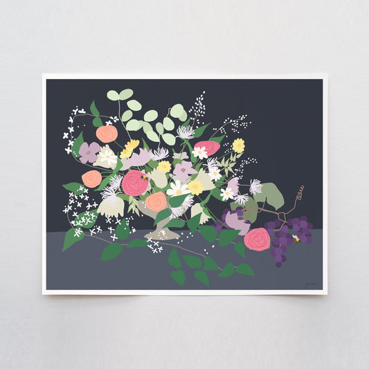 Roses and Eucalyptus Abstract Art Print - Unframed or Framed - 191125