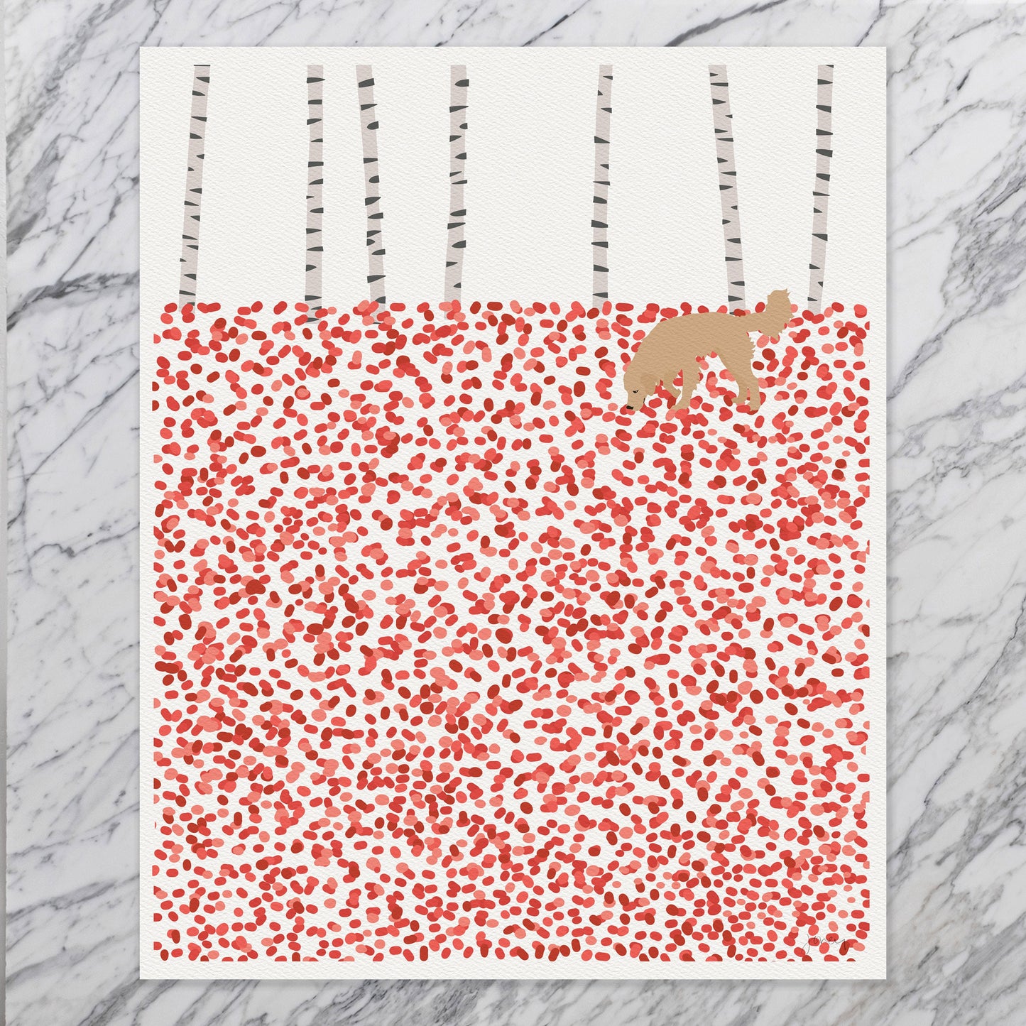 Autumn Leaves with a Golden Retriever Art Print - Unframed or Framed - 221115