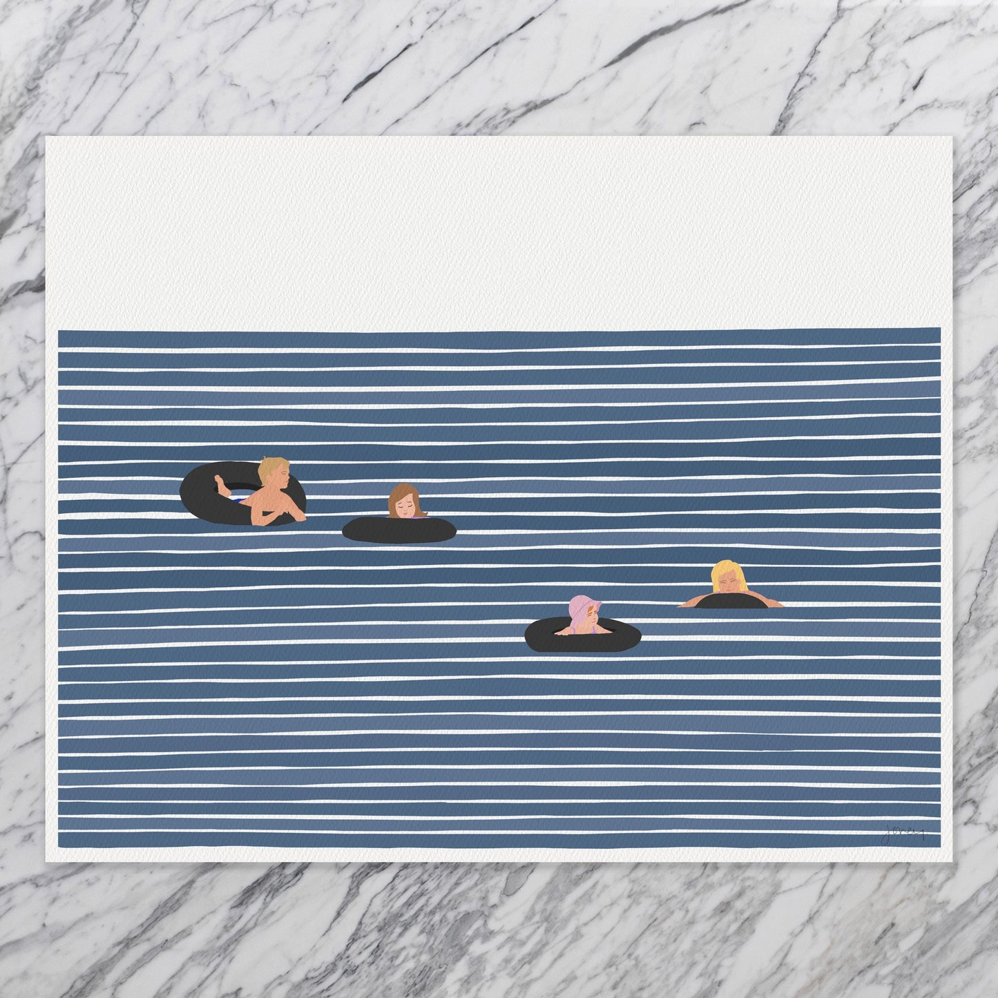 Family of Four in Inner Tubes Art Print - Unframed or Framed - 220917