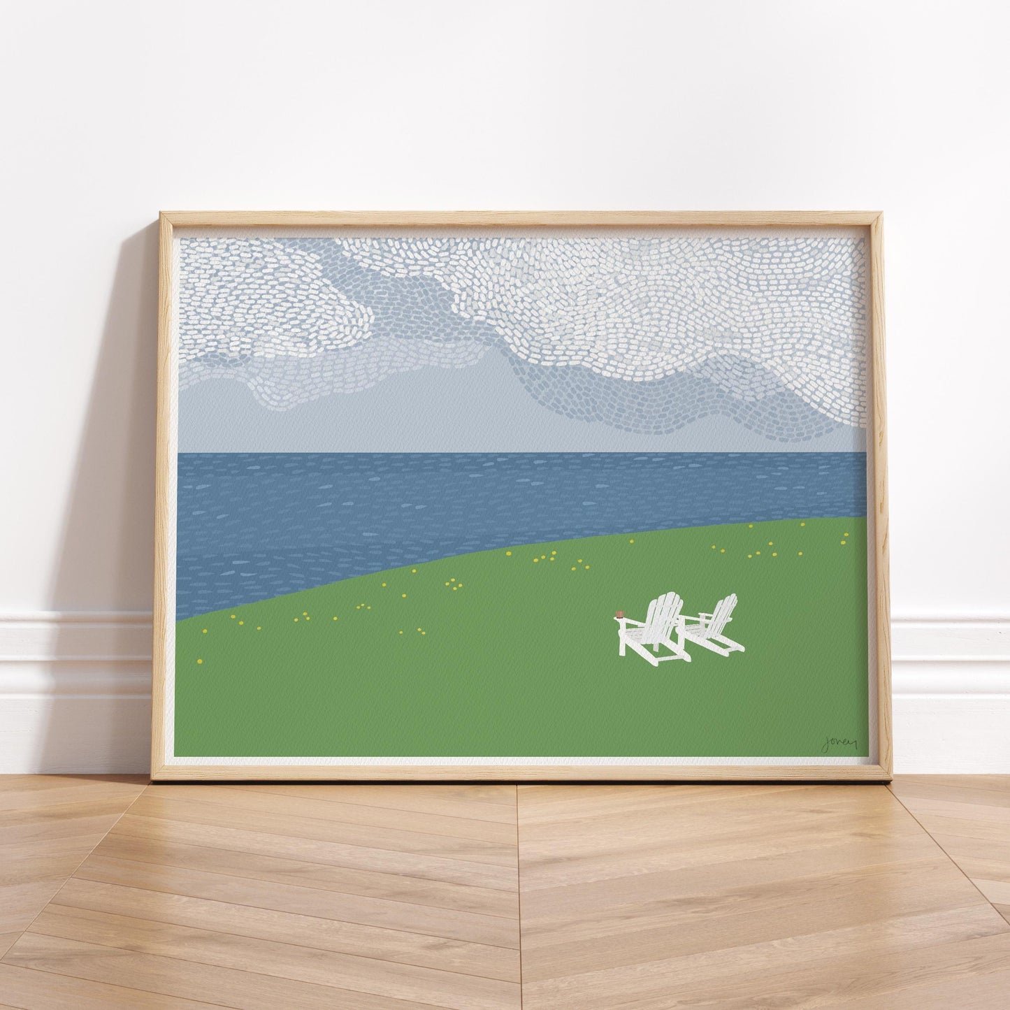 Water View and Adirondack Chairs Art Print - Signed by Jorey Hurley - 260628