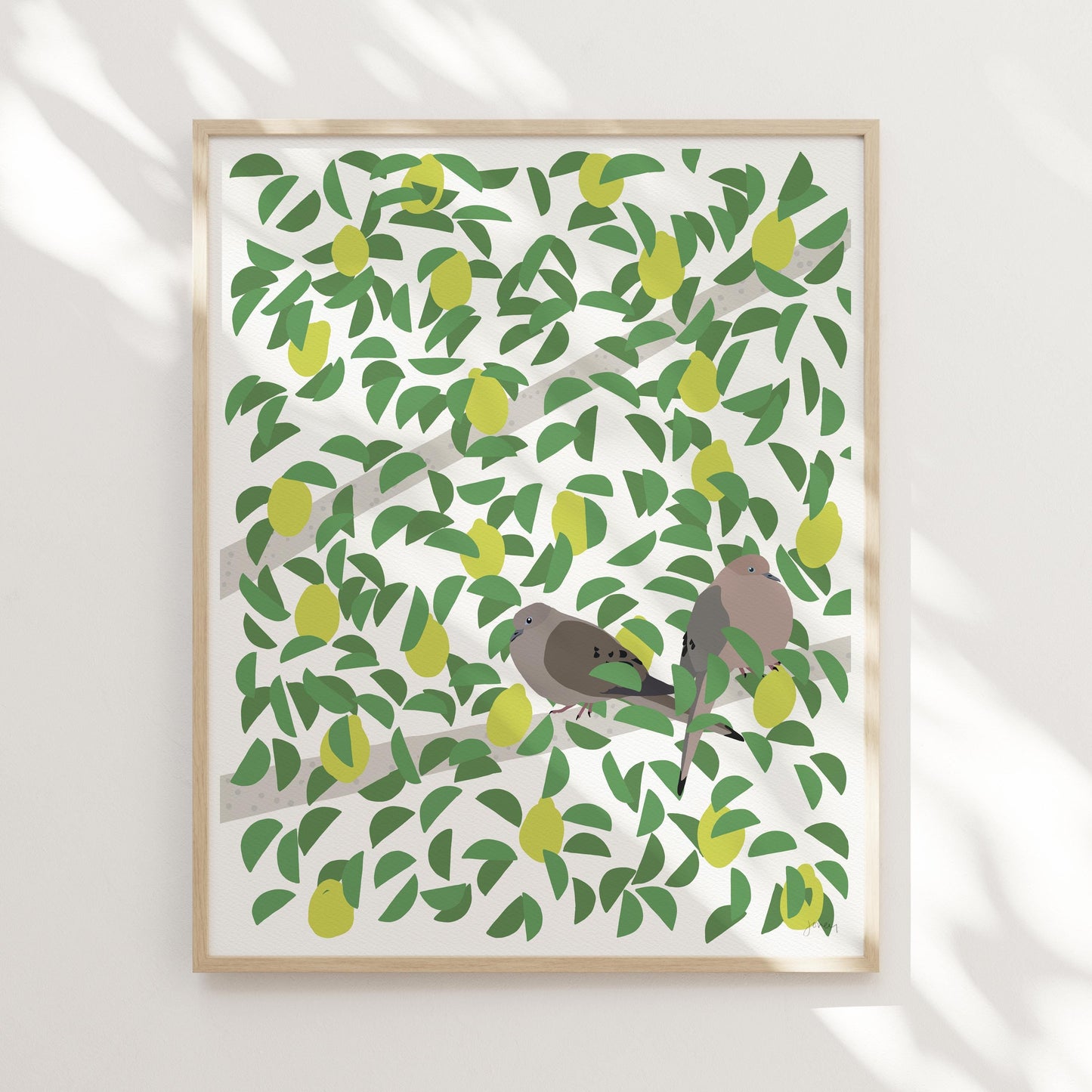 Lemon Tree with Mourning Doves Art Print - Unframed or Framed - 250203