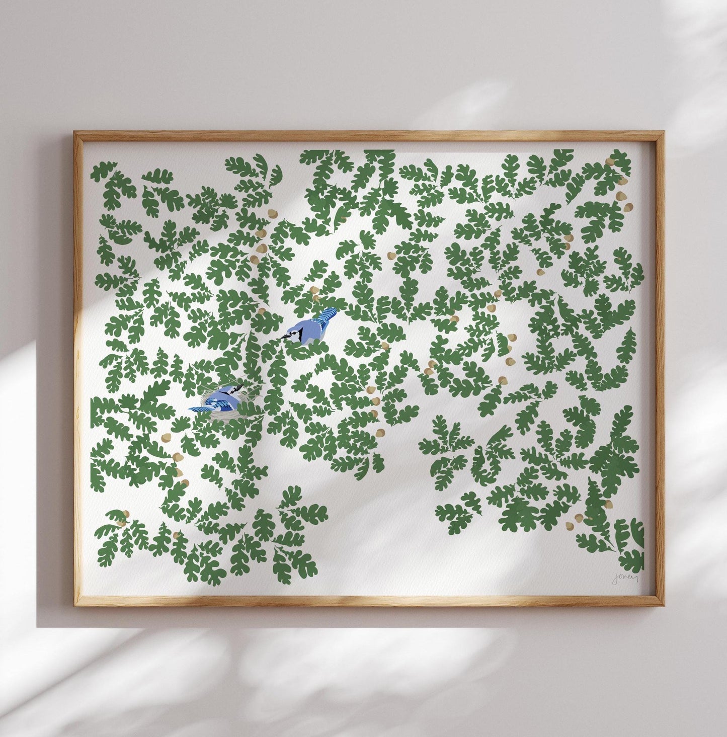 Blue Jays in Oak Leaves Art Print - Unframed or Framed - 240811