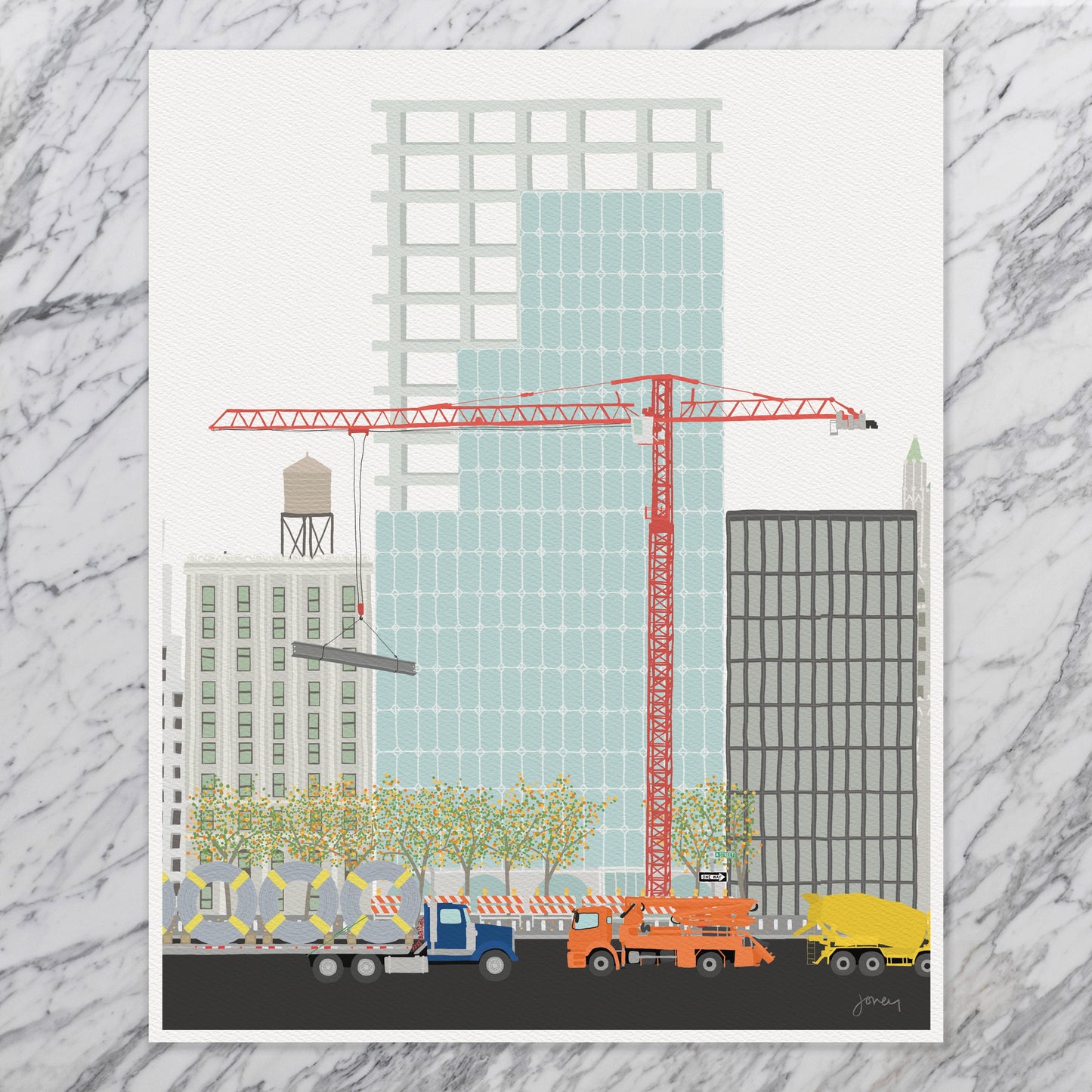 Skyscraper Construction Art Print - Signed Jorey Hurley Illustration - 171024
