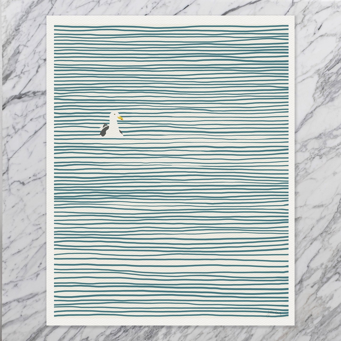 Seagull on Striped Water Art Print - Unframed or Framed - 130324