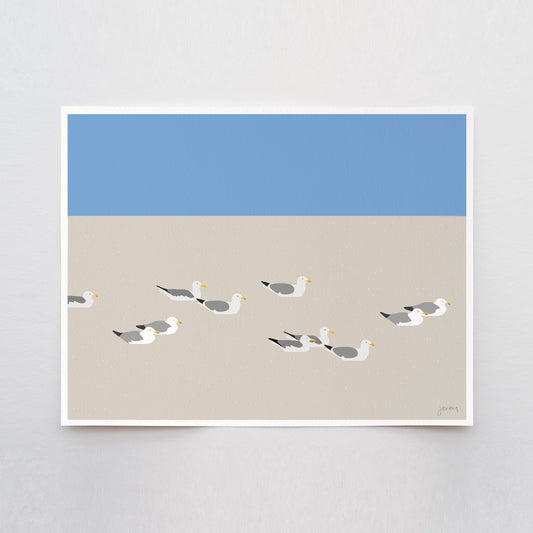 Seagull Art Print – Coastal Wall Art With Solid Maple Frame | Archival Paper