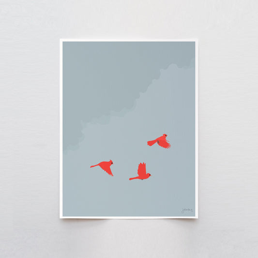 Three Cardinals Art Print - Unframed or Framed - 250405