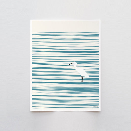 Snowy Egret Striped Water Art Print - Unframed or Framed - 131117