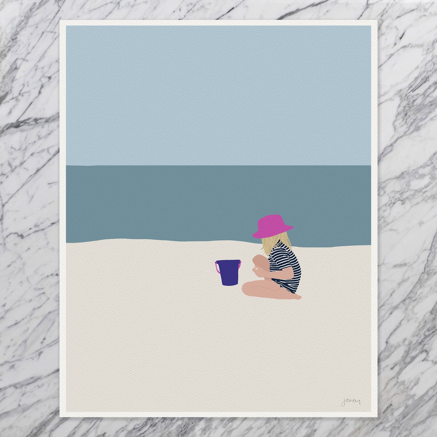 Girl with Beach Bucket Art Print - Unframed or Framed - 130618
