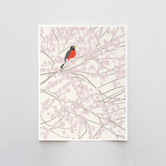 Cherry Blossom with Robin Art Print - Unframed or Framed - 140212